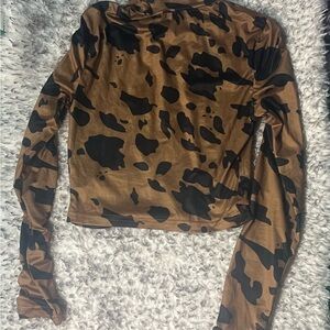 SHEIN Brown and Black Long Sleeve Crop Blouse